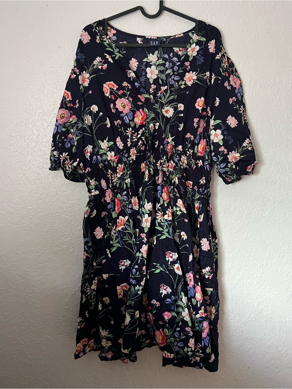 GAP Navy Floral V-Neck Elastic-Waist Dress Tall